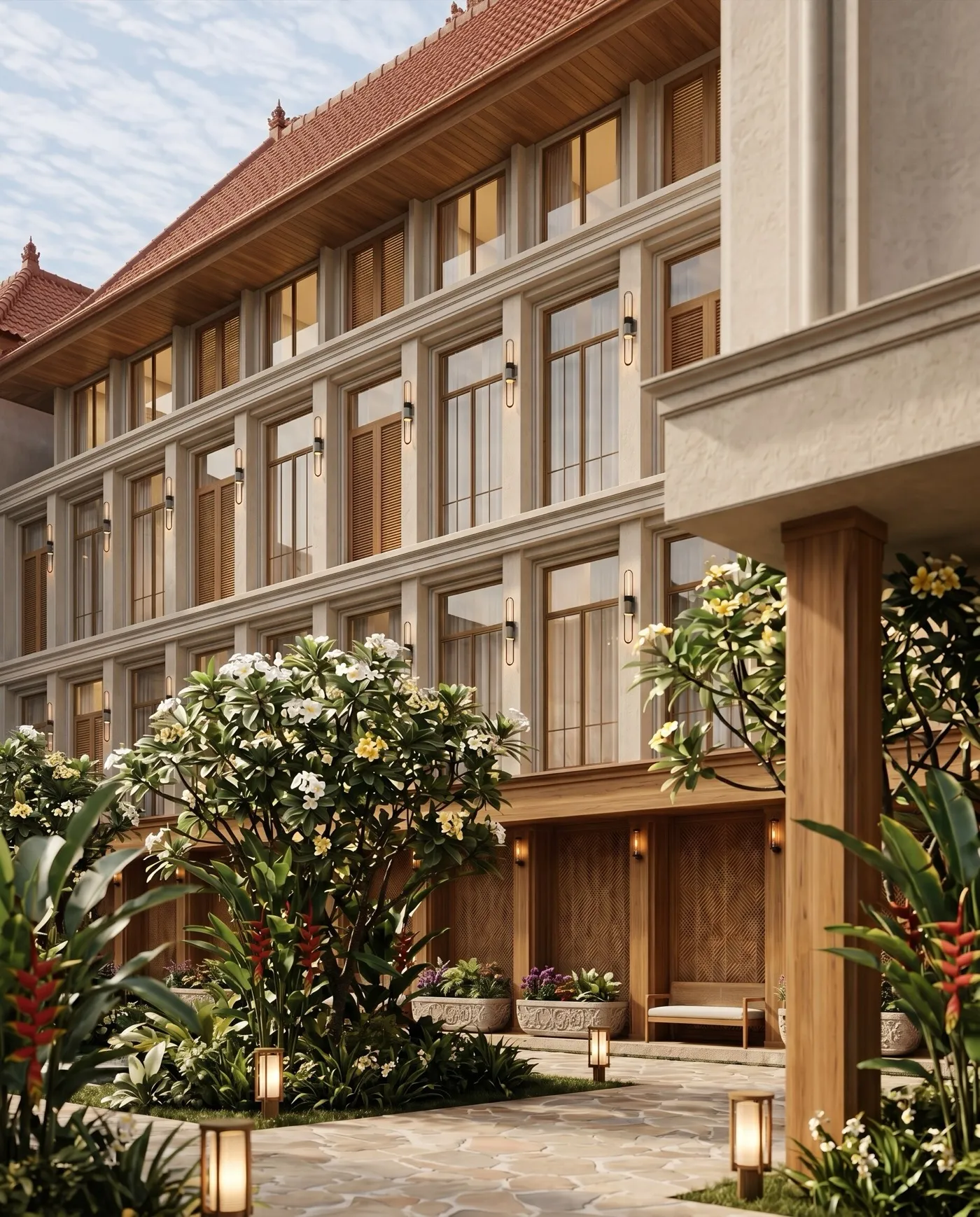 Пара идёт по дорожке ко входу PandAI Boutique Hotel
