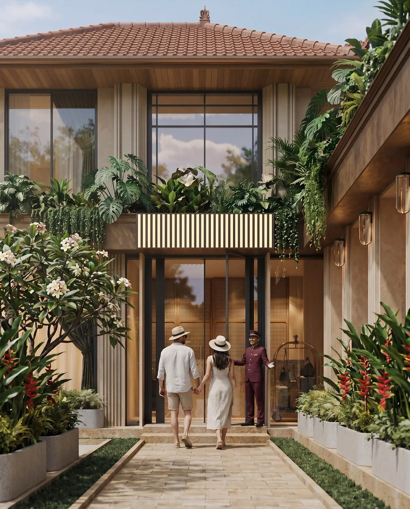 Вход в PandAI Boutique Hotel с зелёным балконом